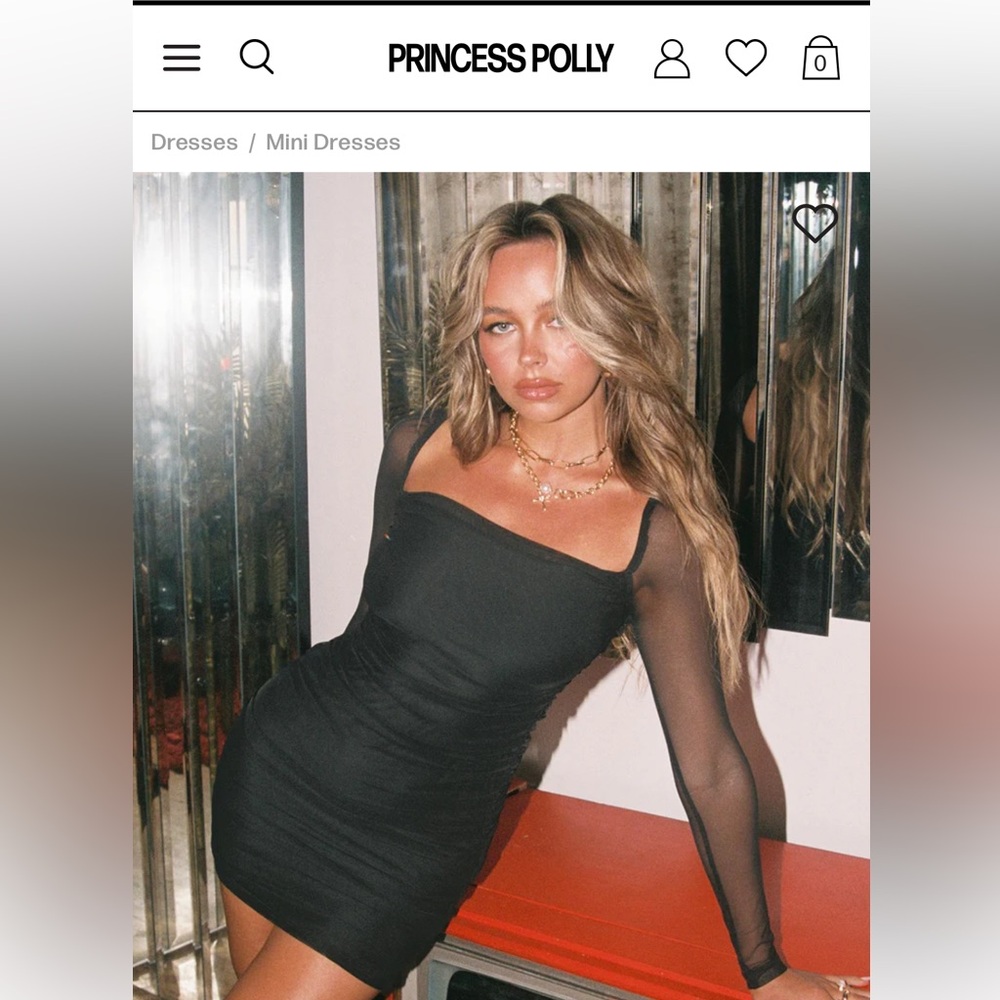 Princess Polly sheer long sleeve ruched mini dress